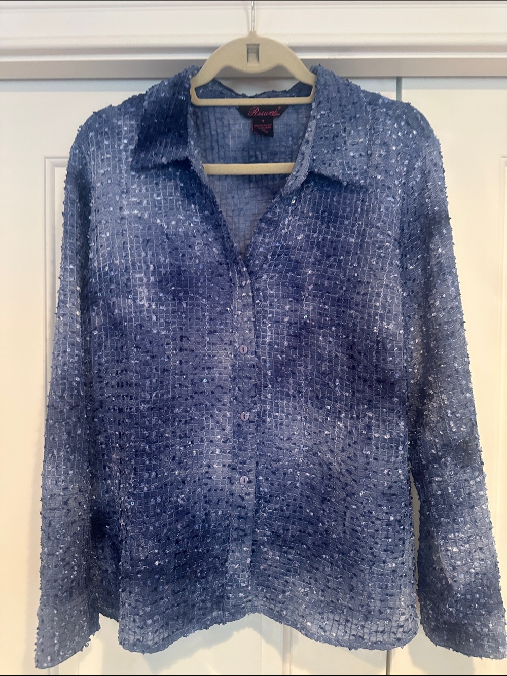 Reserved Blue Sequin Button-Front Blouse